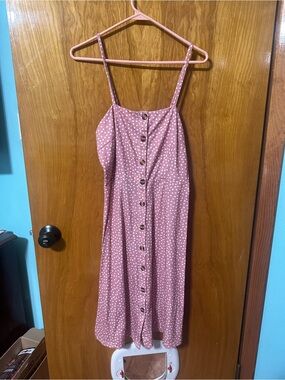 Women's Pink Polka Dot Button-Front Sundress